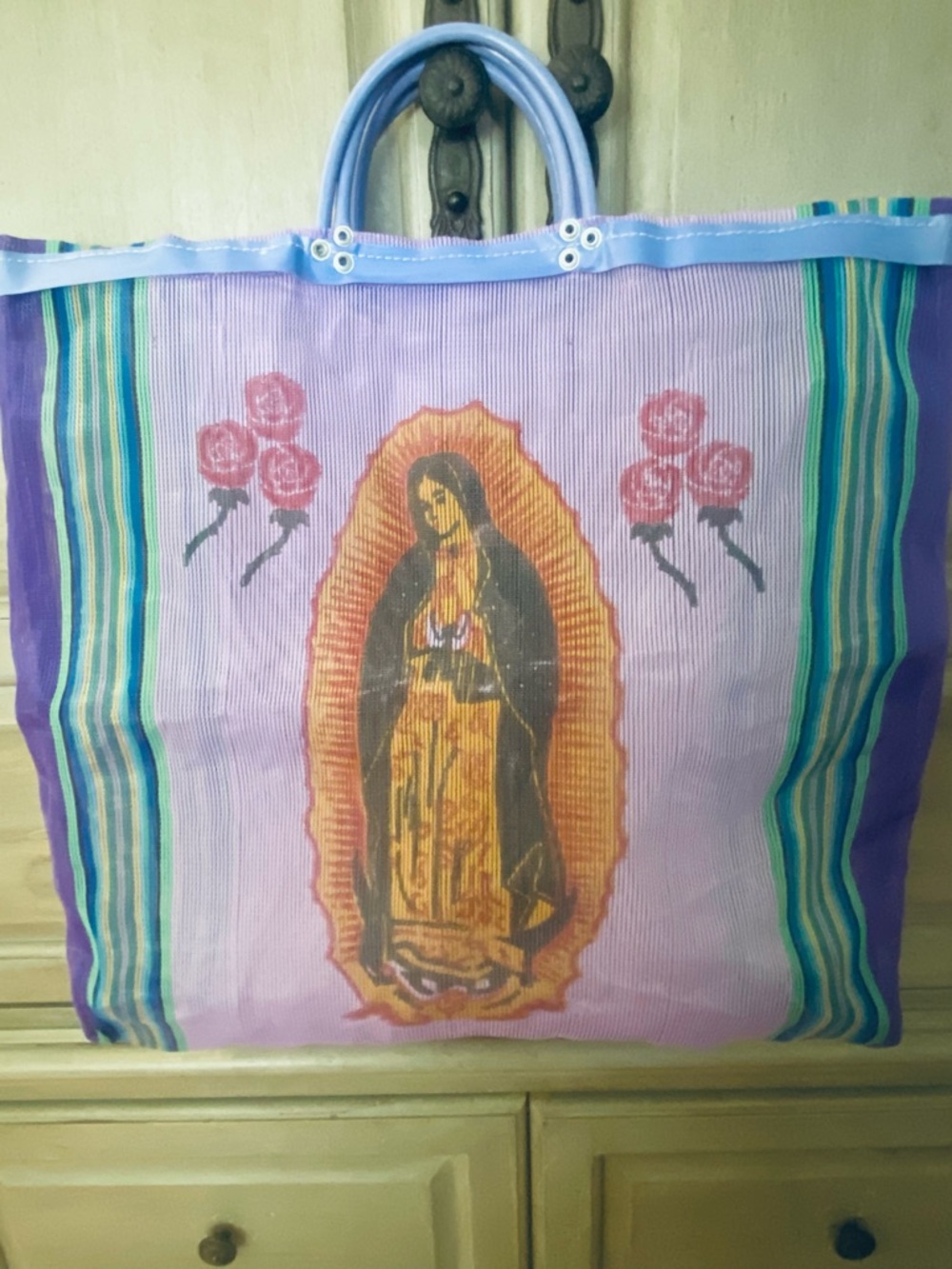 Purple Virgin Mary Mercato Shopping Bag tote